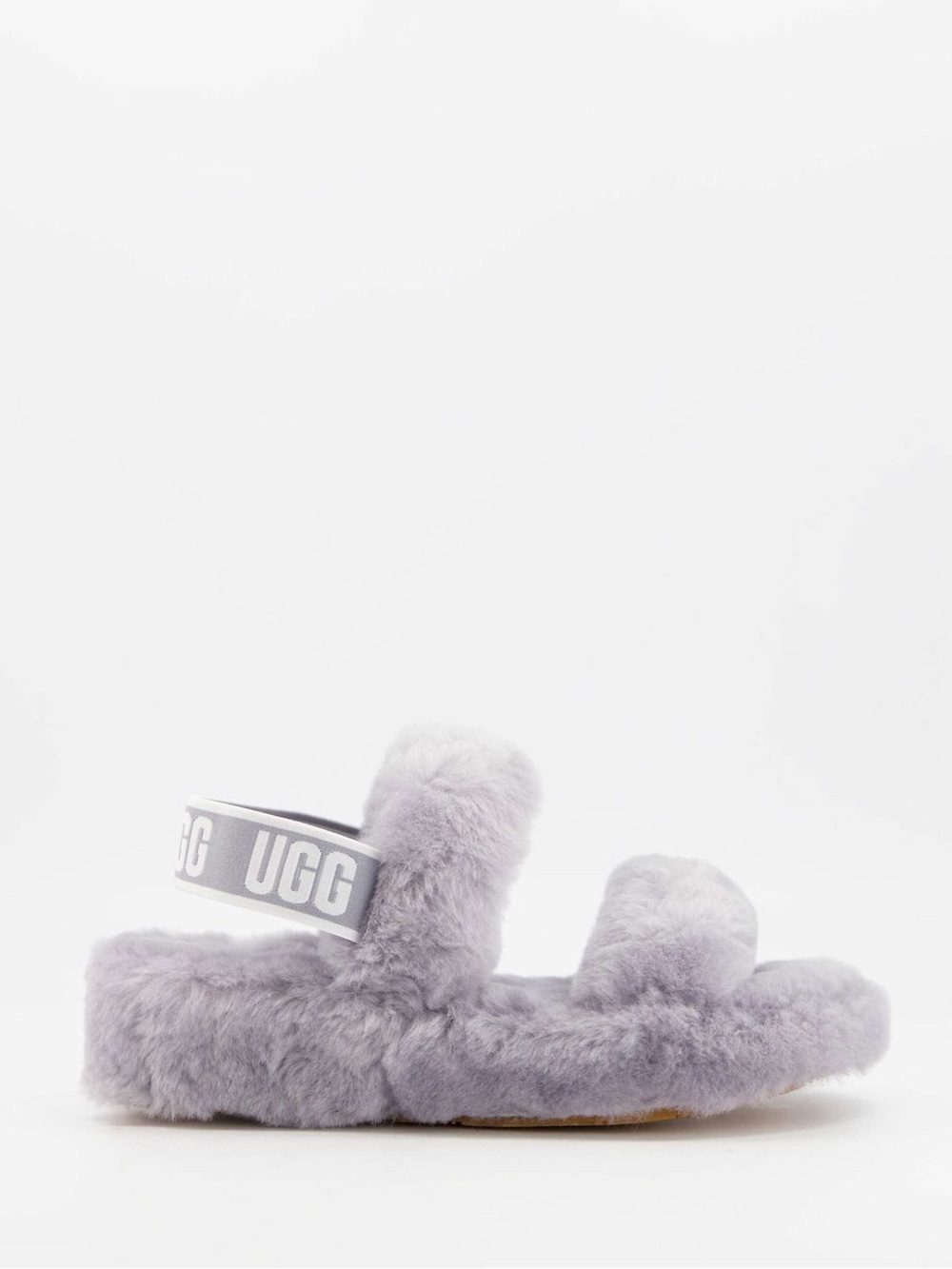 UGG Fluff Slide Sandals in Light Lavender Faux Sheepskin Oh Yeah Size 4Y 6Womens